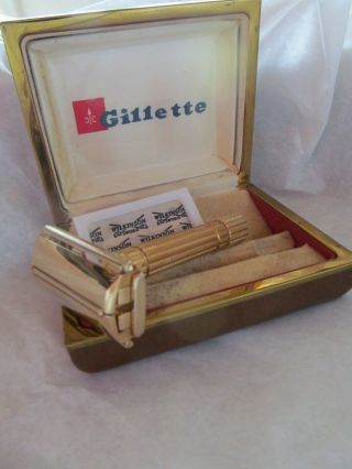 Vintage Gillette Diplomat GOLD Z3 1954 With Blades Case 2