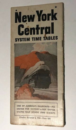 1943 York Central Railroad Passenger Train Railway Timetable