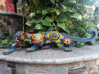 Great Hand Beaded Huichol Mexican Folk Art Jaguar,  By Florencio Lopez.  PP1197 2
