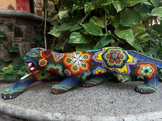 Great Hand Beaded Huichol Mexican Folk Art Jaguar,  By Florencio Lopez.  PP1197 3