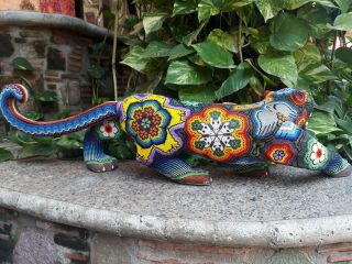 Great Hand Beaded Huichol Mexican Folk Art Jaguar,  By Florencio Lopez.  PP1197 6
