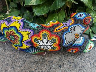 Great Hand Beaded Huichol Mexican Folk Art Jaguar,  By Florencio Lopez.  PP1197 8
