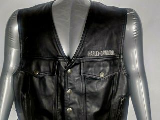 Harley Davidson Mens Black Piston Ii Snap - Up Bar Shield Leather Vest - Black Xl