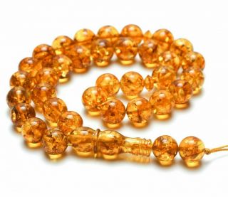 Islamic Muslim 33 Beads Natural Baltic Amber Rosary Tasbih Misbaha Lemon Tesbih