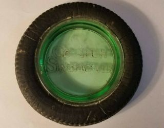 Vintage Goodrich Silvertowns Tire Ash Tray Green Glass