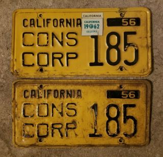 1956 With 62 Sticker California Consular Corps License Plate Pair 185