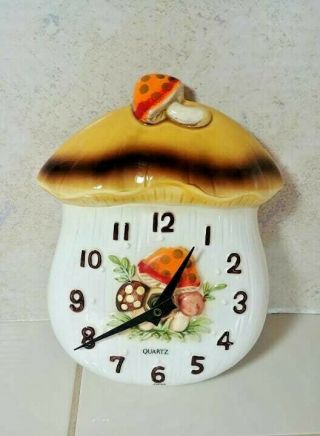 Vintage 1970 ' s Sears MERRY MUSHROOM Ceramic Kitchen Clock Kitsch Japan 5