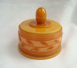 Art Deco Carved Butterscotch Amber Yellow Bakelite Catalin Box