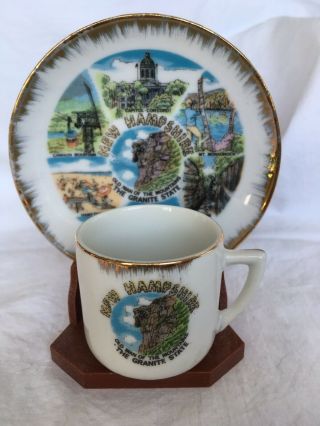 Miniature Vintage Souvenir Cup And Saucer Featuring The Old Man Of The Mountain