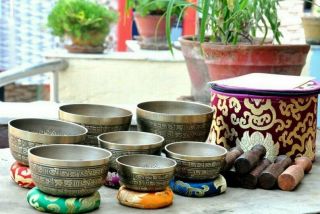 Set Of 7 Singing Bowls Mantra Bowls - Tibetan Sound Bowls Nepal Comes