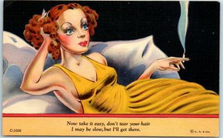 1940s Curteich Modern Girl Comics Linen Postcard " Now Take It Easy.  " 8a - H2059