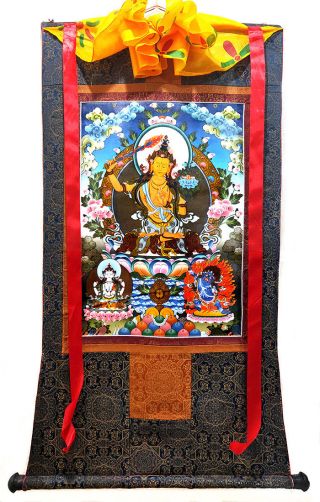 50inch Tangka Leather Core Tibet Buddhist Thangka Painting Manjushri Bodhisattva