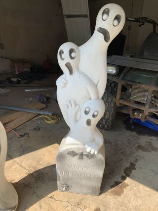 Vintage 41 " Halloween Blow Mold Lighted Tombstone With 3 Ghosts