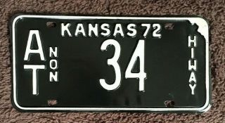 1972 Kansas Non Highway License Plate Tag Low 34 Atchison County Vintage Great