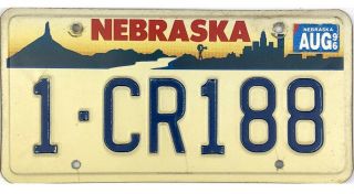 99 Cent 1996 Nebraska License Plate 1 - Cr188 Chimney Rock City Skyline Nr