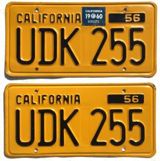 1956 - 62 California License Plates Pair,  Almost Nos,  Dmv Clear