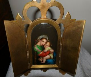 Antique Kpm Porcelain Madonna & Child Hand Painted Icon Elegant Frame Religious