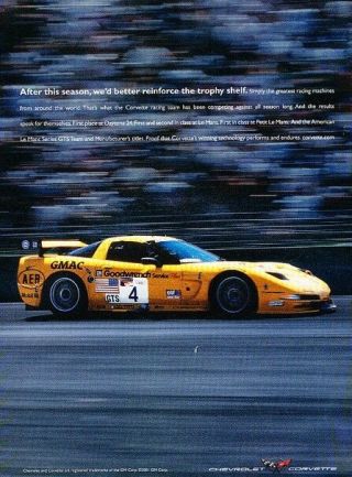 2001 Corvette Lemans Gts Race Advertisement Print Art Car Ad K62