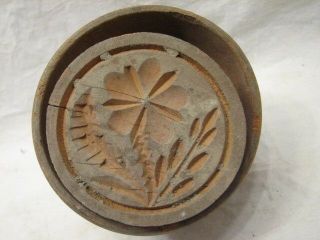 Antique Carved Wooden Butter Pat Mold Dairy Wood Tool Flower Daisy Primitive