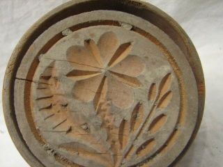 ANTIQUE CARVED WOODEN BUTTER PAT MOLD DAIRY WOOD TOOL FLOWER DAISY PRIMITIVE 2