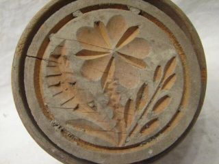ANTIQUE CARVED WOODEN BUTTER PAT MOLD DAIRY WOOD TOOL FLOWER DAISY PRIMITIVE 3