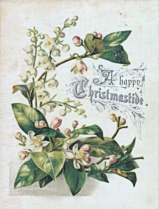 C1885 Silver Victorian Christmas Card,  Lilies Of The Valley & Christmas Roses