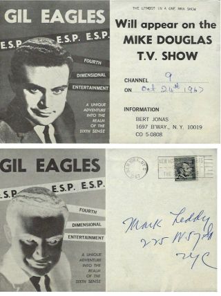 Mentalist Gil Eagles Postcard To Noted Agent Mark Leddy - 1967 - V.  Fine - Pc