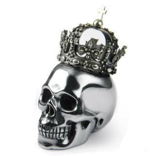 2.  0 " Tera - Hertz Carved Crystal Skull With Silver Crown,  Crystal Healing