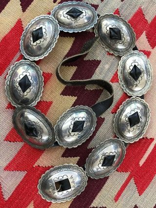 Navajo Native American Stamped Sterling Silver Old Pawn Concho Belt