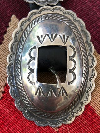 Navajo Native American Stamped Sterling Silver Old Pawn Concho Belt 2