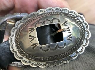 Navajo Native American Stamped Sterling Silver Old Pawn Concho Belt 3