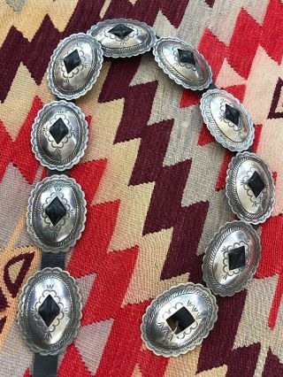 Navajo Native American Stamped Sterling Silver Old Pawn Concho Belt 5