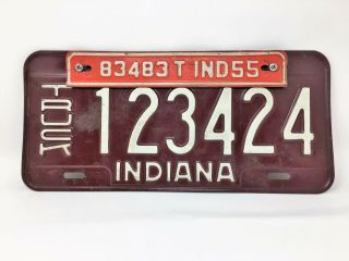 Vintage 1954 Indiana Truck License Plate With 55 Tag