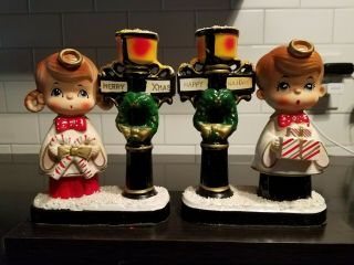 Vintage Made In Japan 1950s Christmas Choir Singers By Lamp Post Candleholders