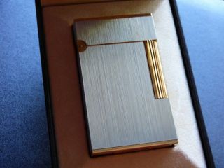 Near S T Dupont L2 Large Lighter Brushed Palladium/gold Plated Trim - Boxed