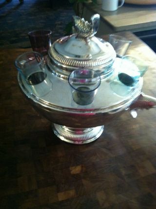 Silver Plate Caviar And Vodka Server With 6 Shot Glasses