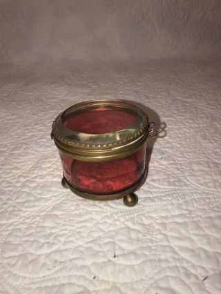 Antique Cranberry Glass Jewelry Casket Box