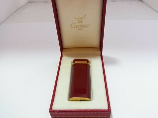 Cartier Paris Gas Lighter Bordeaux Lacquer Plaque Or Gold Line Plated