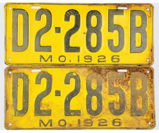 Nos 1926 Missouri Dealer License Plate Pair 2 - 285b (d)