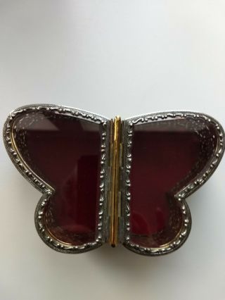 Victorian Filigree Butterfly - Shaped Jewelry Case W/beveled Glass,  Red Velvet