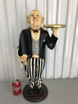 Old Man Waiter Bartender Butler Statue With Tray 25” Tall