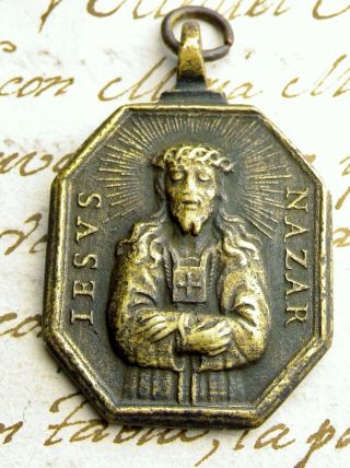 Antique 17th Century Jesus Of Nazareth In Bondage & O.  L.  Of Granada Bronze Medal
