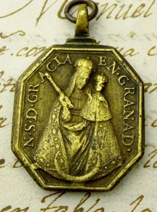 Antique 17th Century Jesus of Nazareth in Bondage & O.  L.  of Granada Bronze Medal 7
