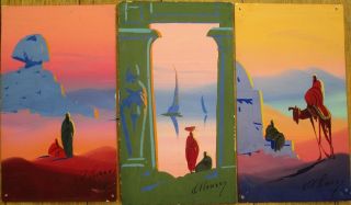 Egypt/egyptian Scenes Three 1930 Artist - Signed,  Hand - Painted Cards - Art