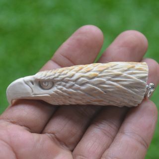 Eagle Head Carving 68x22mm Pendant P4293 W/ Silver In Antler Hand Carved