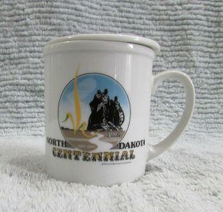 Old 1889 - 1989 North Dakota Centennial Porcelain Cup Mug W Coaster Lid S/h