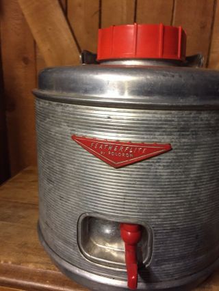 Featherflite by Poloron Water Cooler Jug Metal Antique Vintage Camping Picnic 3
