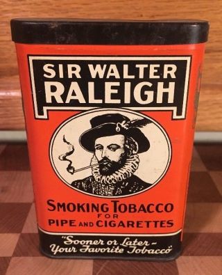 Vintage Sir Walter Raleigh Pipe & Cigarette Smoking Tobacco Advertising Tin Old