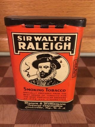 VINTAGE SIR WALTER RALEIGH PIPE & CIGARETTE SMOKING TOBACCO ADVERTISING TIN OLD 3