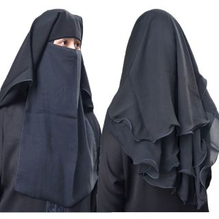 Hayaa 4 Layers Fluttery Butterfly Black Saudi Niqab Hijab Burqa Islamic Clothing